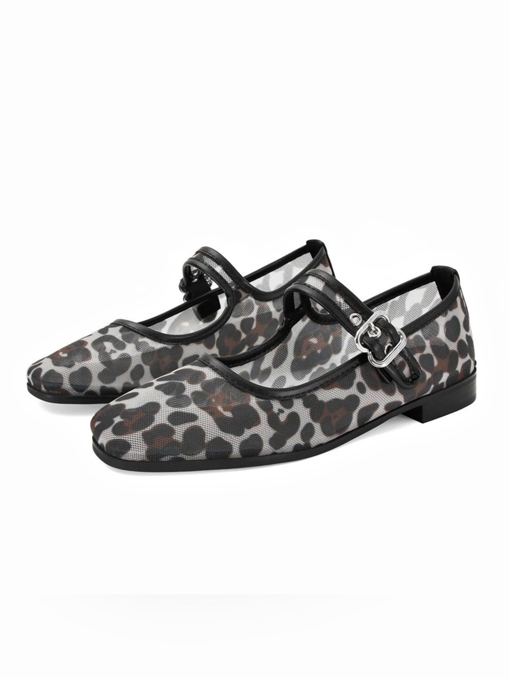 Women Leopard Mesh Ballerina Flat Shoe Mary Jane Flats with Strap Square Toe SZ